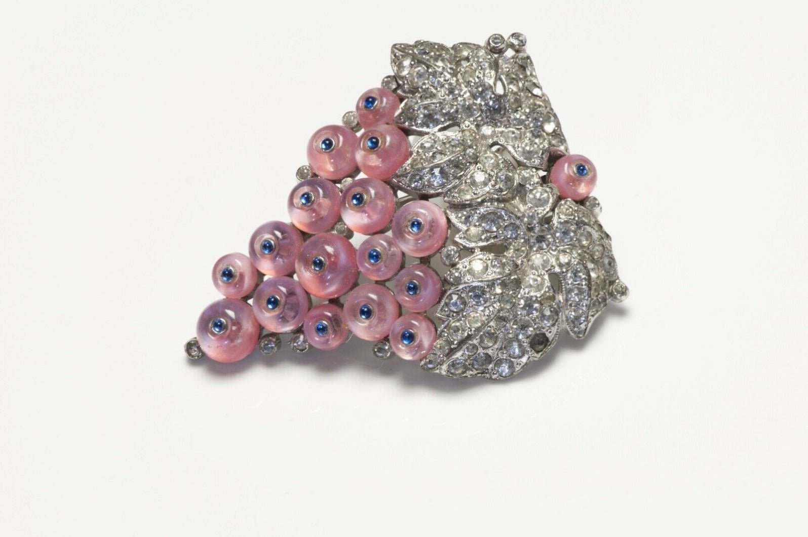 Trifari Alfred Philippe 1940’s Pink Glass Beads Grape Pin Brooch