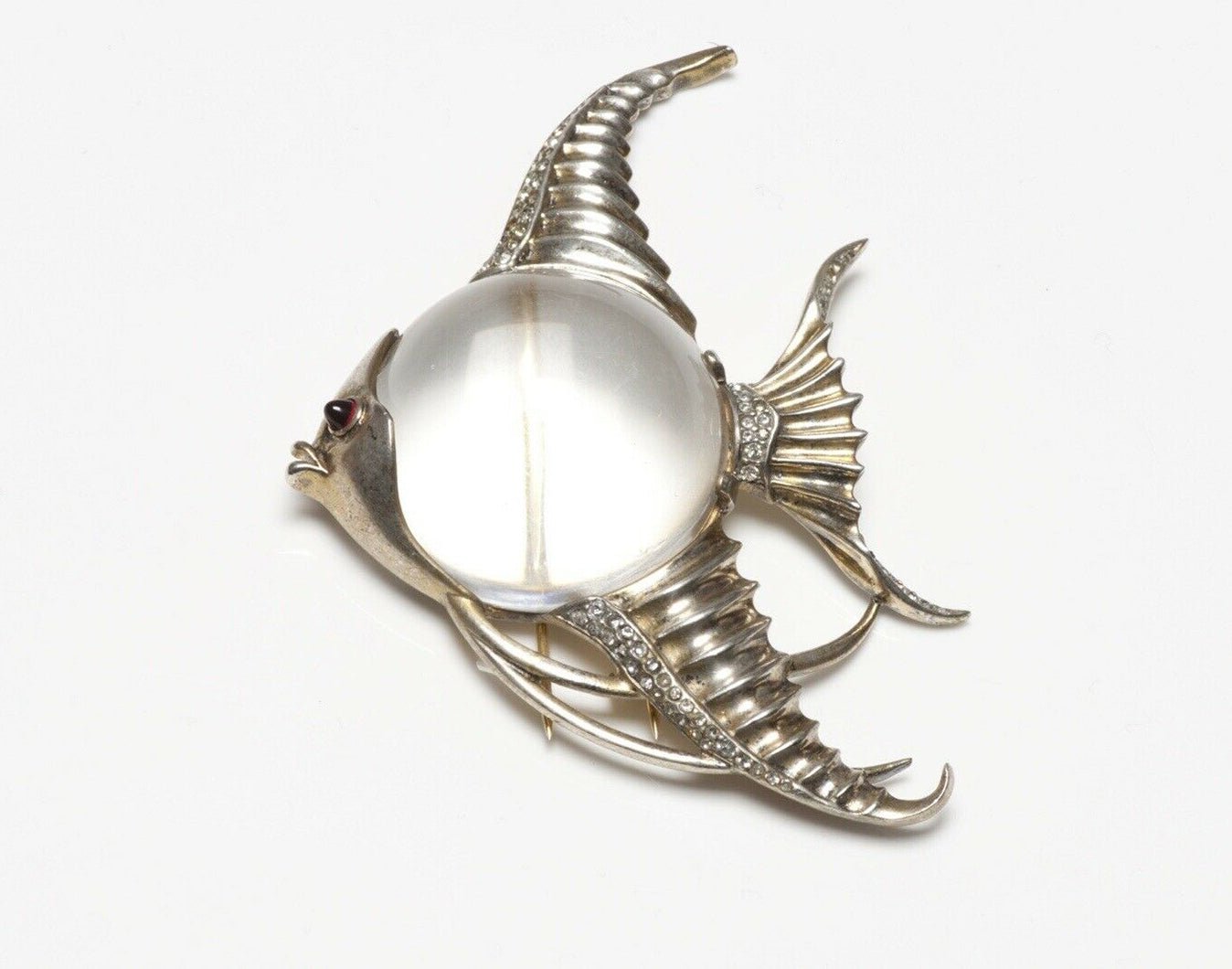 TRIFARI Alfred Philippe 1943 Sterling Jelly Belly Glass Blowfish Brooch