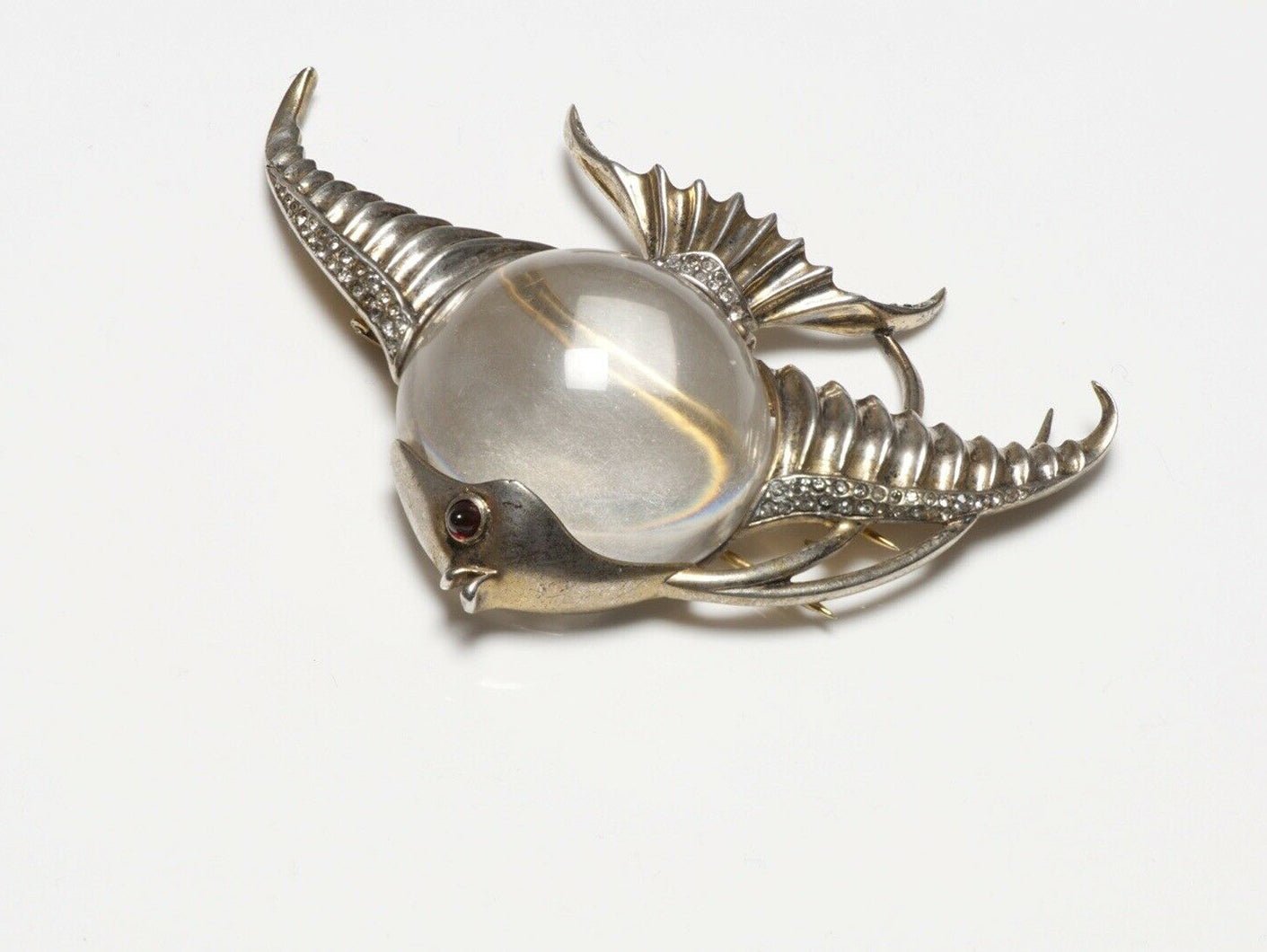 TRIFARI Alfred Philippe 1943 Sterling Jelly Belly Glass Blowfish Brooch