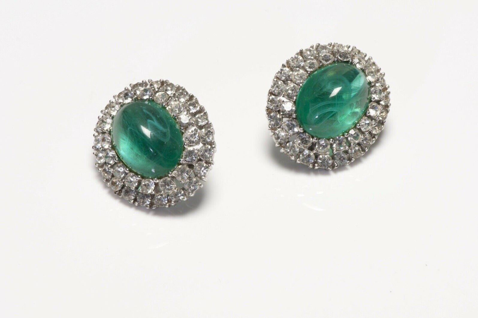 TRIFARI Alfred Philippe Green Cabochon Glass Crystal Earrings