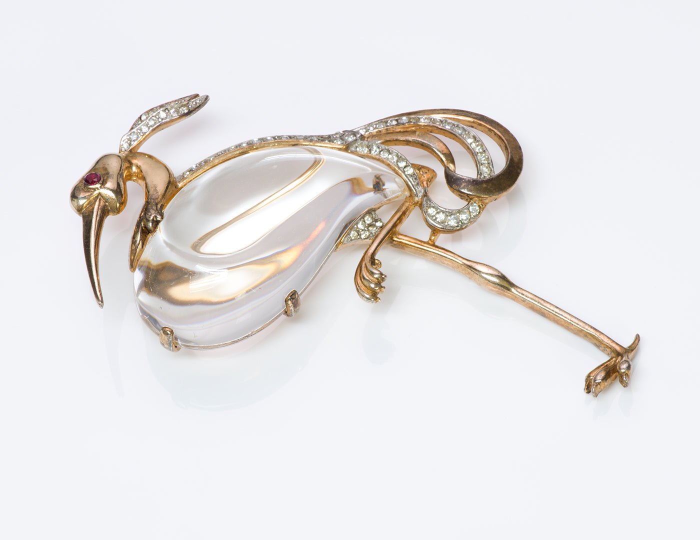 Trifari Alfred Philippe Sterling Silver Jelly Belly Heron Brooch