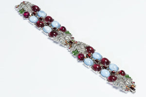 Trifari by Alfred Philippe Tutti Frutti Blue Red Glass Leaf Crystal Bracelet