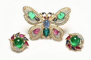 Vintage Trifari Jewels of India Butterfly Brooch Earrings Set