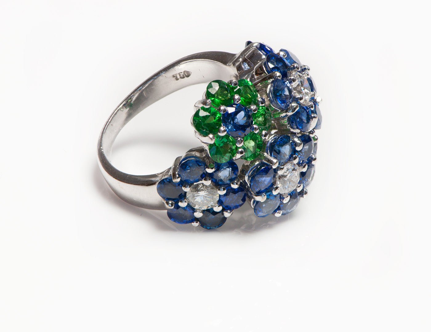 Tsavorite Sapphire Diamond 18K Gold Ring