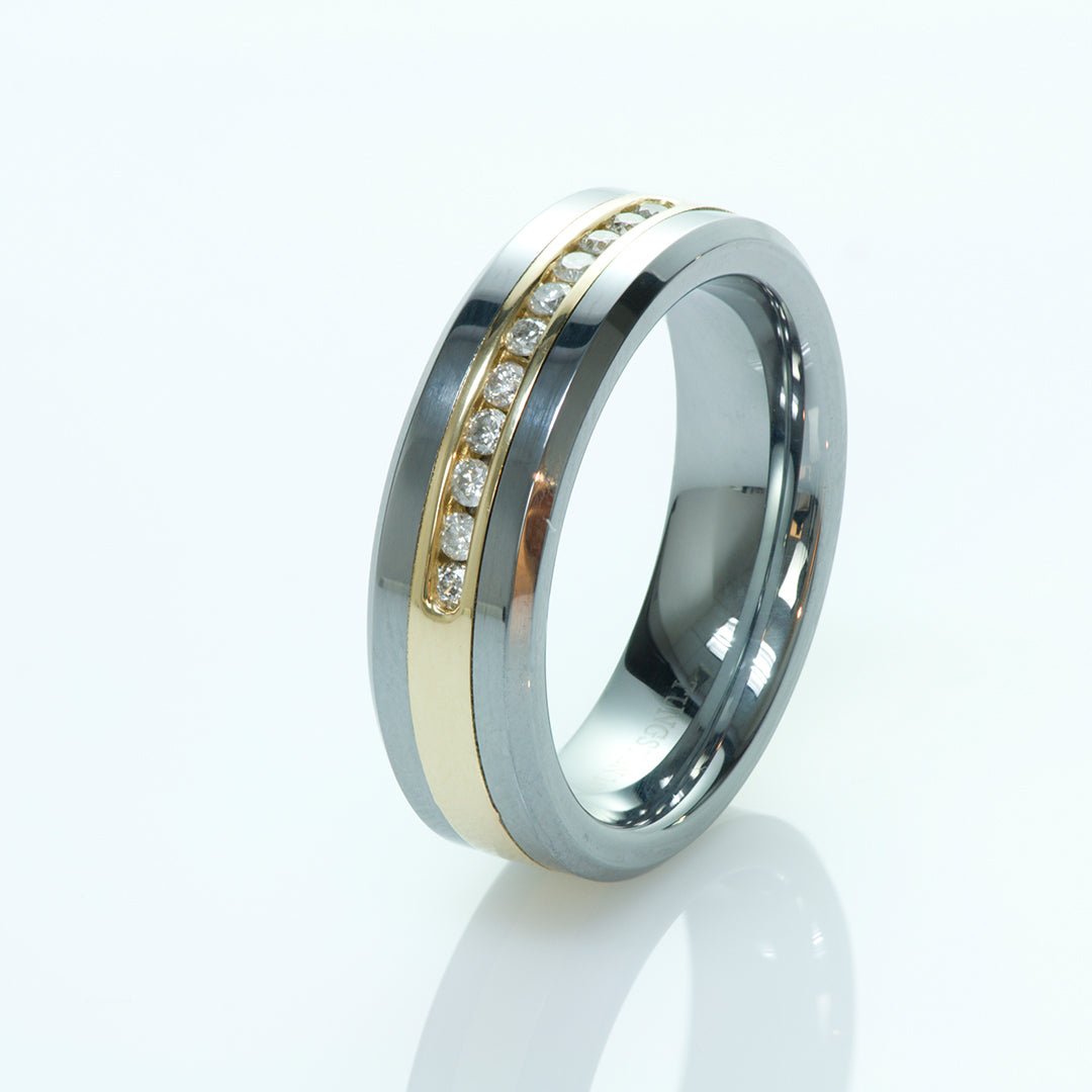 Tungsten Carbide Gold Diamond Men's Ring