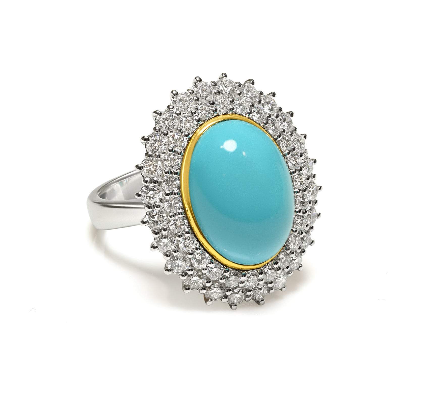 Turquoise Cabochon and Diamond Ring in 18K White Gold