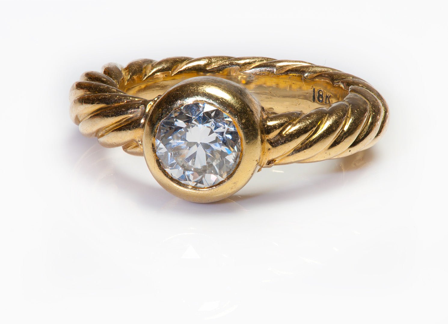 Twisted Rope 18K Yellow Gold Old Mine Cut Diamond Ring