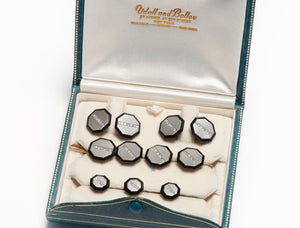 Udall & Ballou Platinum Gold Diamond Onyx Cufflink 9 Piece Full Stud Set