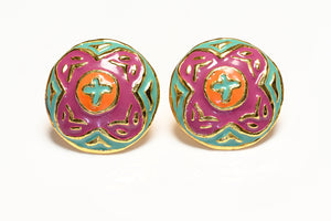 Vintage Emanuel Ungaro Paris Large Purple Green Enamel Cross Earrings