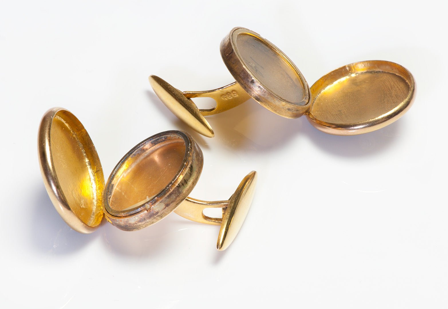 Unusual Gold Diamond Fleur de Lis Locket Cufflinks