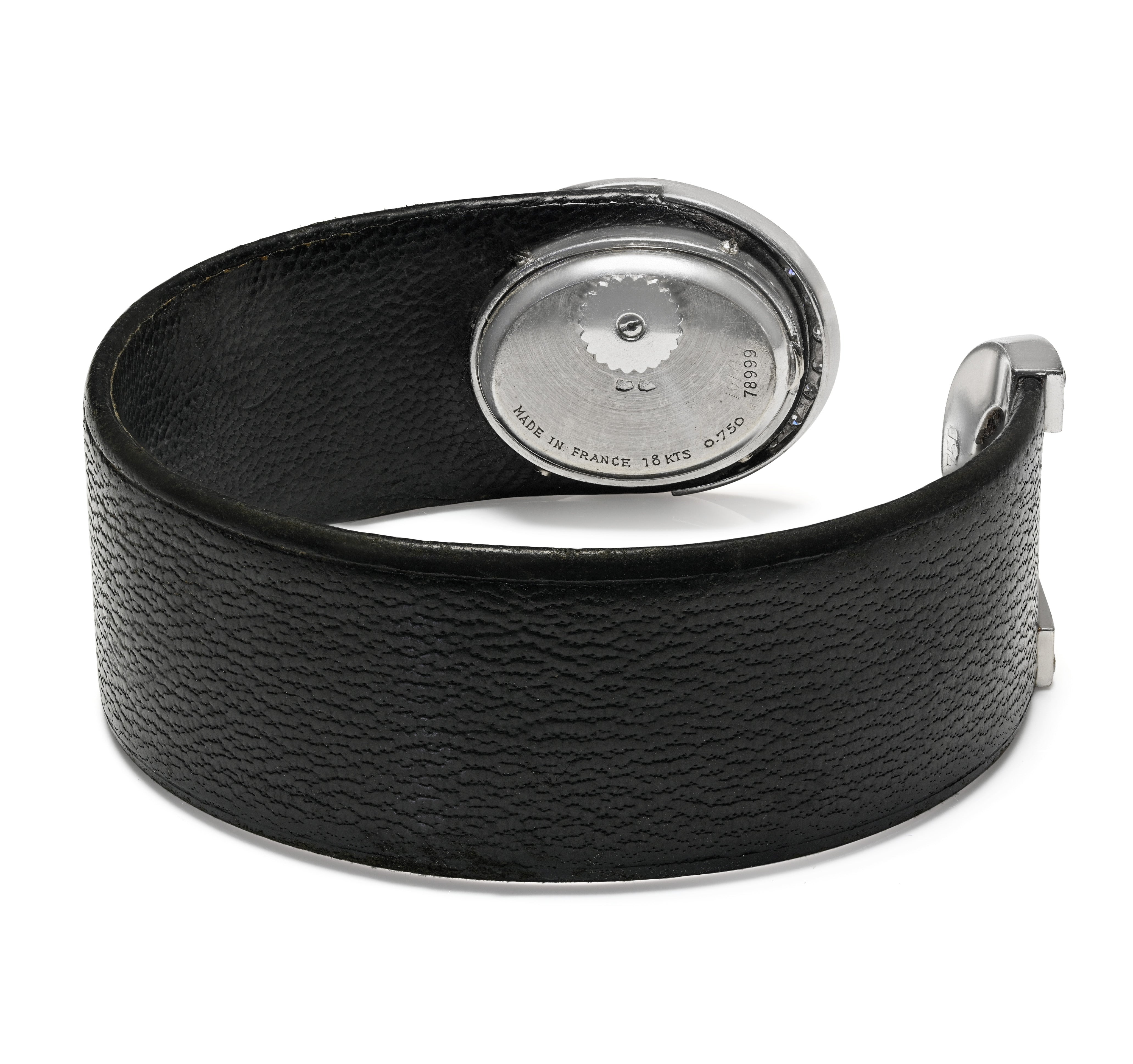 UTi France Diamond 18K White Gold Leather Cuff Watch
