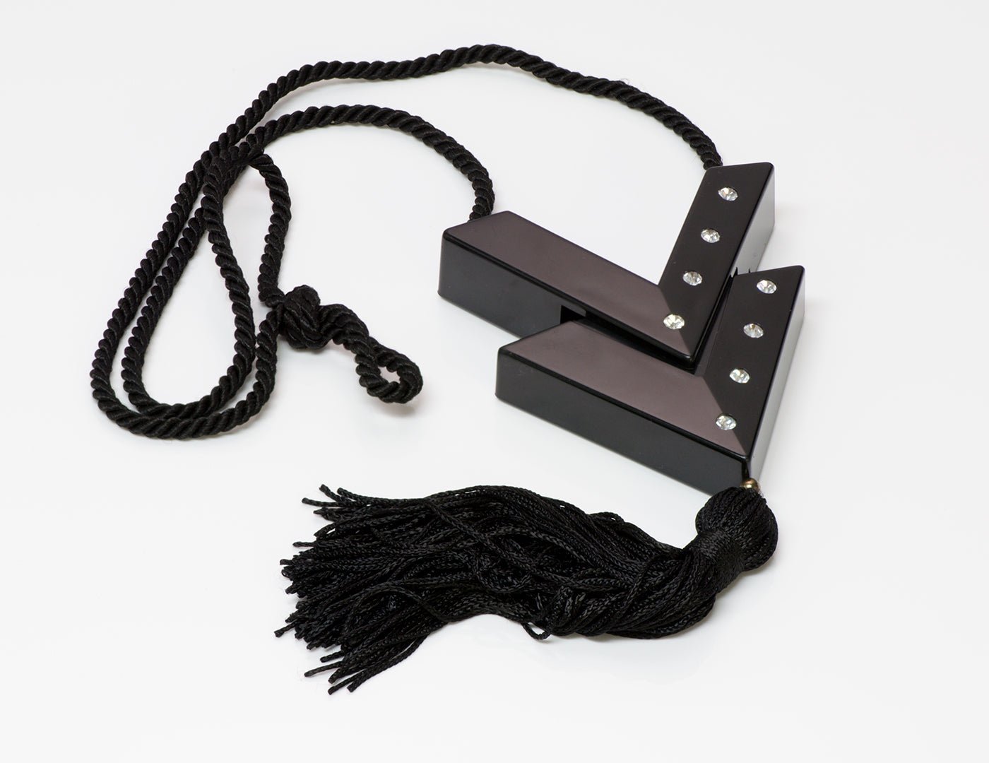 Valentino Garavani 1980’s Black V Logo Perfume Pendant Tassel Necklace