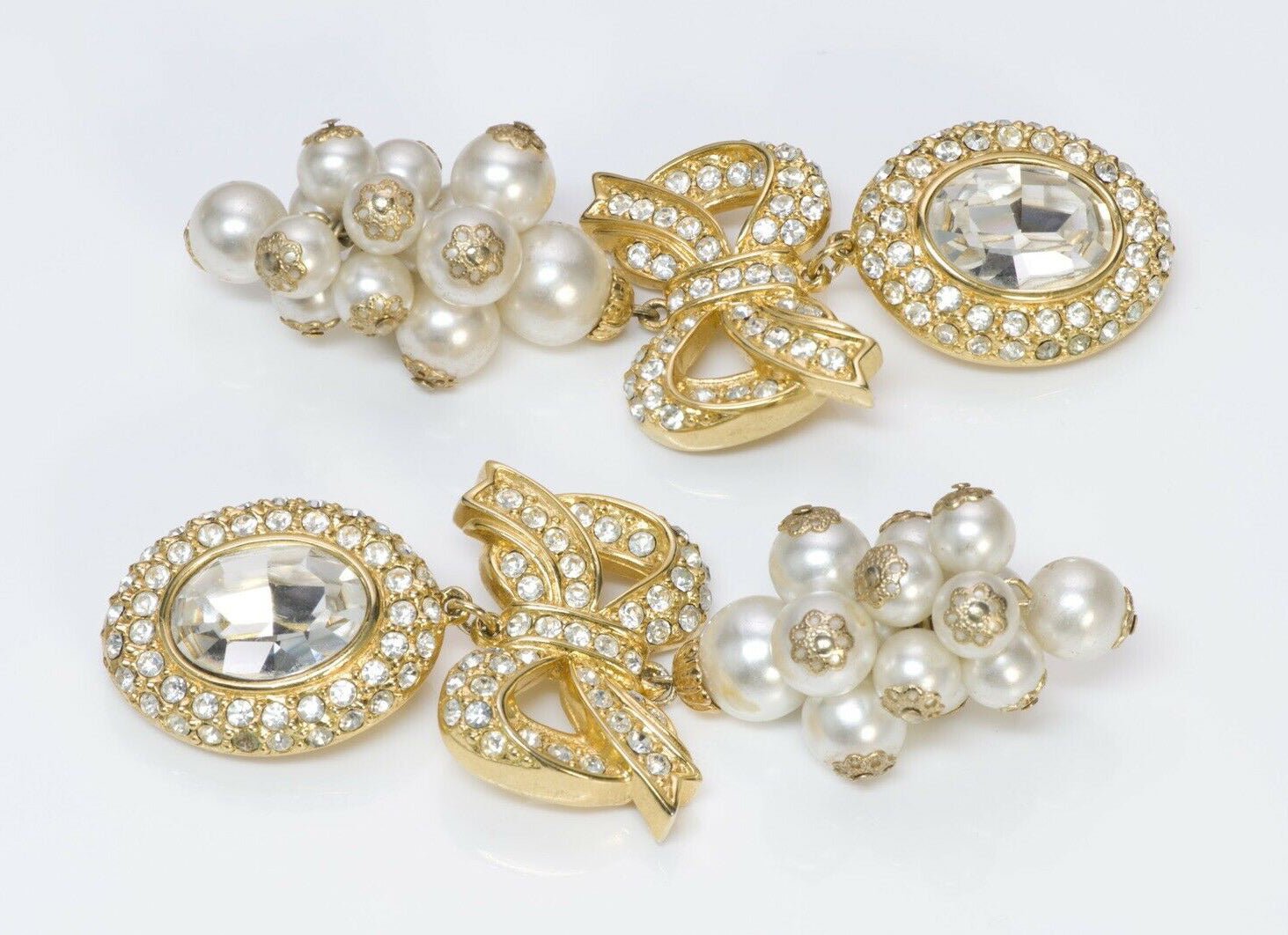 VALENTINO Garavani Couture 1980’s Long Crystal Pearl Bow Earrings