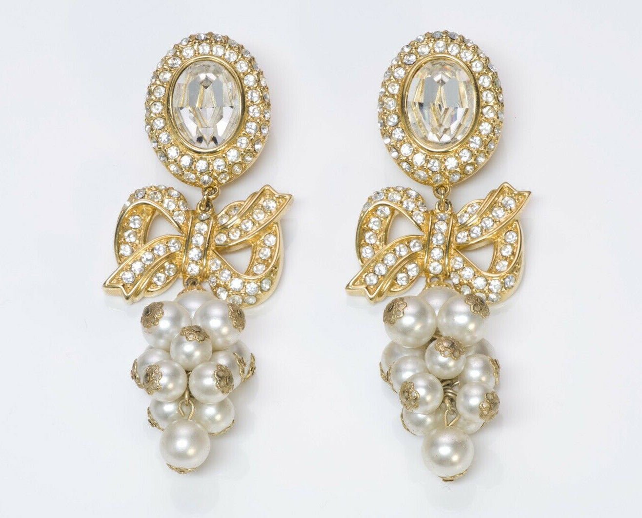 VALENTINO Garavani Couture 1980’s Long Crystal Pearl Bow Earrings