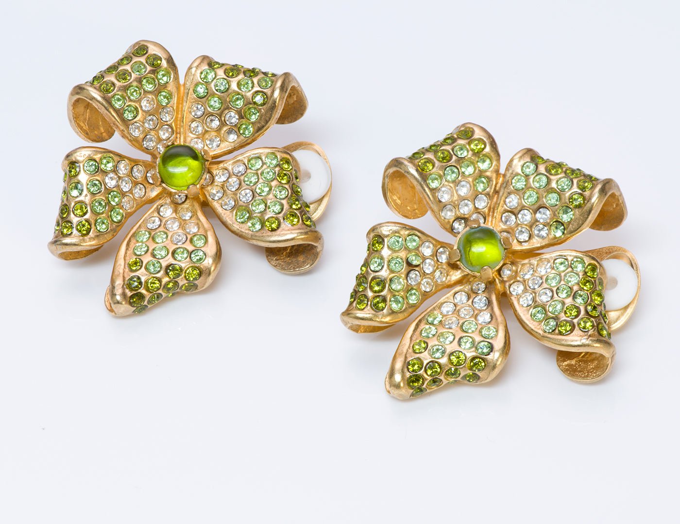 Valentino Garavani Green Crystal Flower Earrings