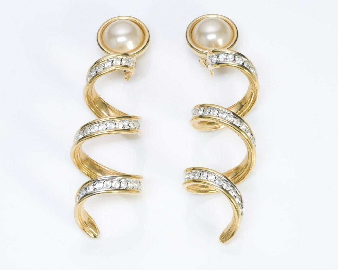 VALENTINO Garavani Long Swirl Crystal Pearl Earrings
