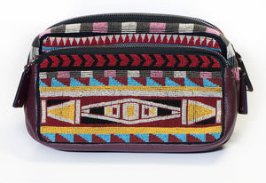 Valentino Spring 2016 Burgundy Leather Beaded Tribal Waist Bag