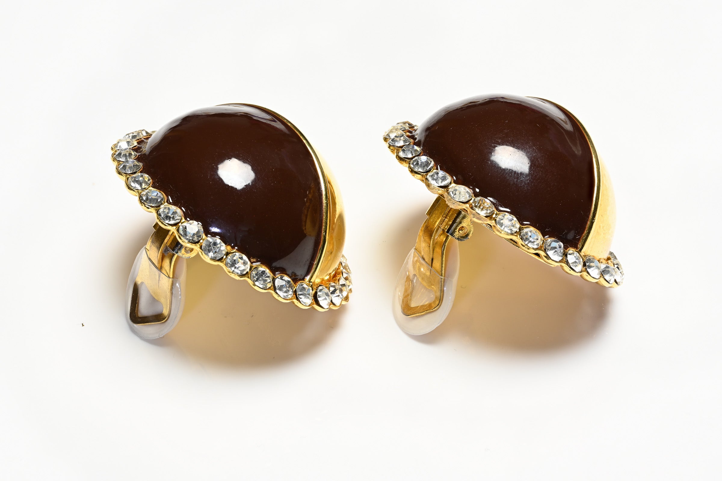 Vintage Valentino Garavani Brown Enamel Crystal Earrings 