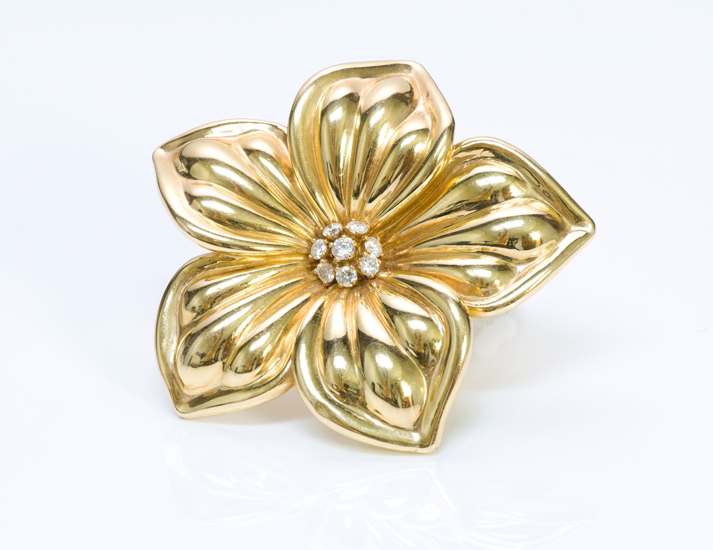 Van Cleef & Arpels 18K Gold Diamond Magnolia Flower Brooch