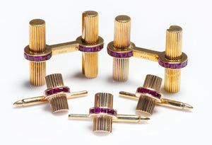 Van Cleef & Arpels Gold Ruby Baton Cufflinks with Tiffany & Co. Studs