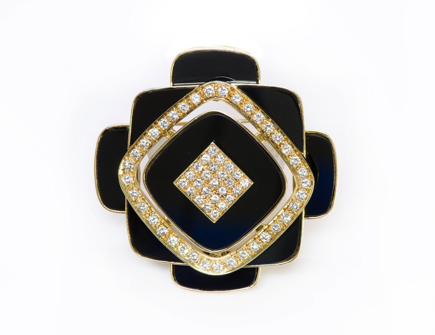 Van Cleef & Arpels Onyx Diamond 18K Gold Brooch