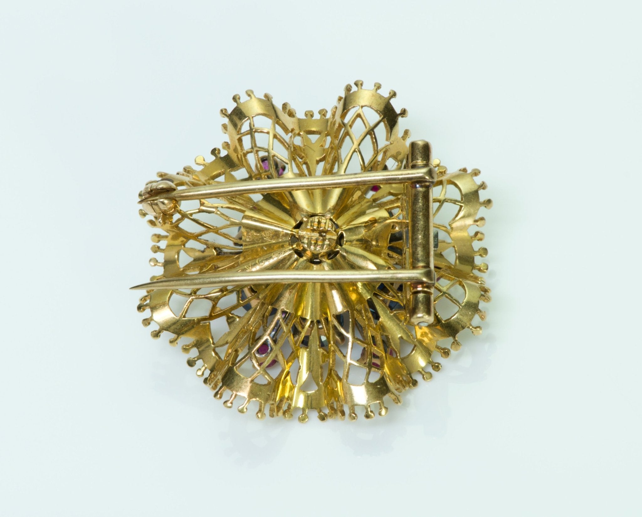 Van Cleef Arpels Unheated Burma Sapphire Diamond & Unheated Burma Ruby Gold Brooch