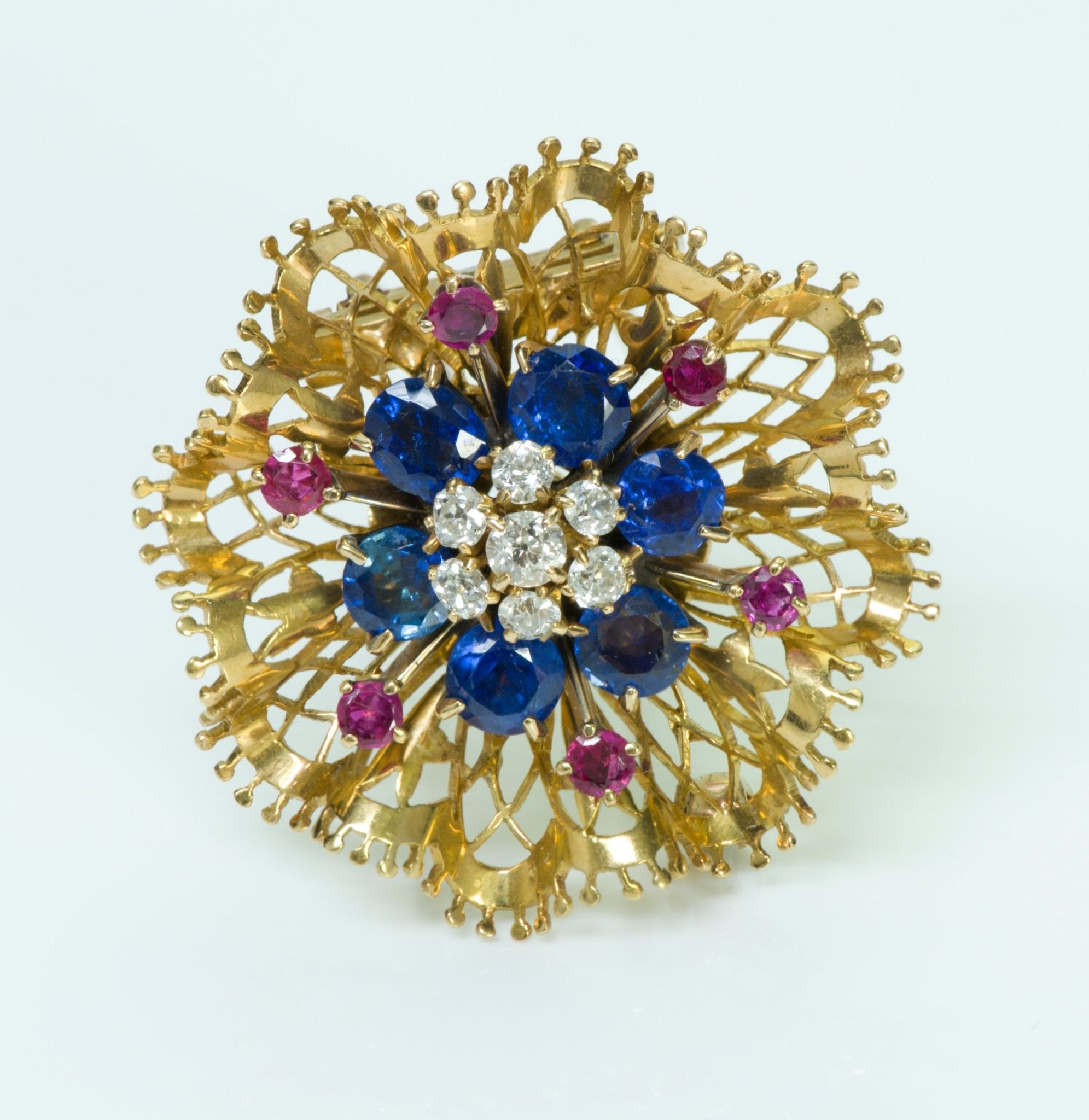 Van Cleef Arpels Unheated Burma Sapphire Diamond & Unheated Burma Ruby Gold Brooch