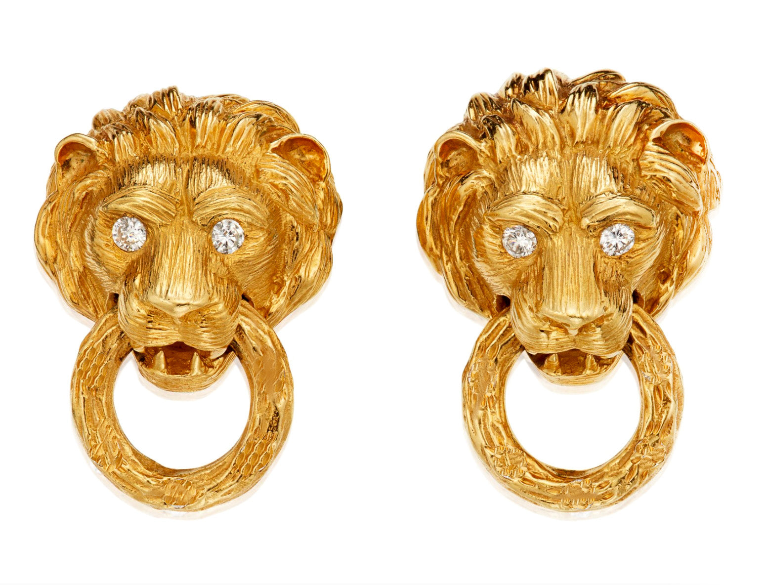 Van Cleef & Arpels 18K Gold Lion Diamond Door Knocker Clip On Earrings