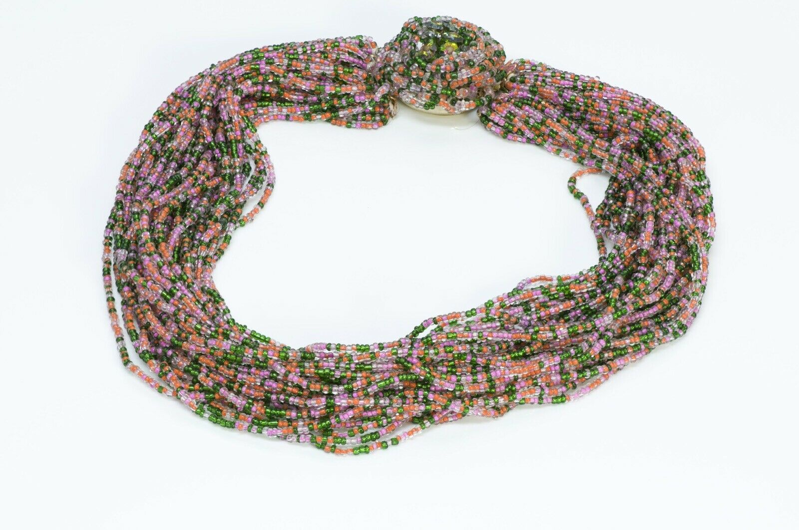 VENDOME 1960’s Green Pink Multi Strand Beads Necklace