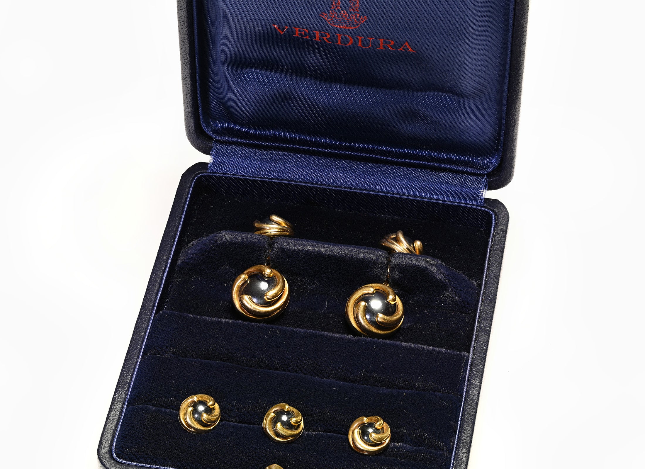 Verdura 18K Gold Hematite Cufflink Stud Set 