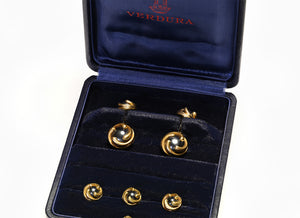Verdura 18K Gold Hematite Cufflink Stud Set
