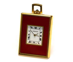 Vintage Verdura Red Enamel Miniature Travel Clock with Original Box and Pouch