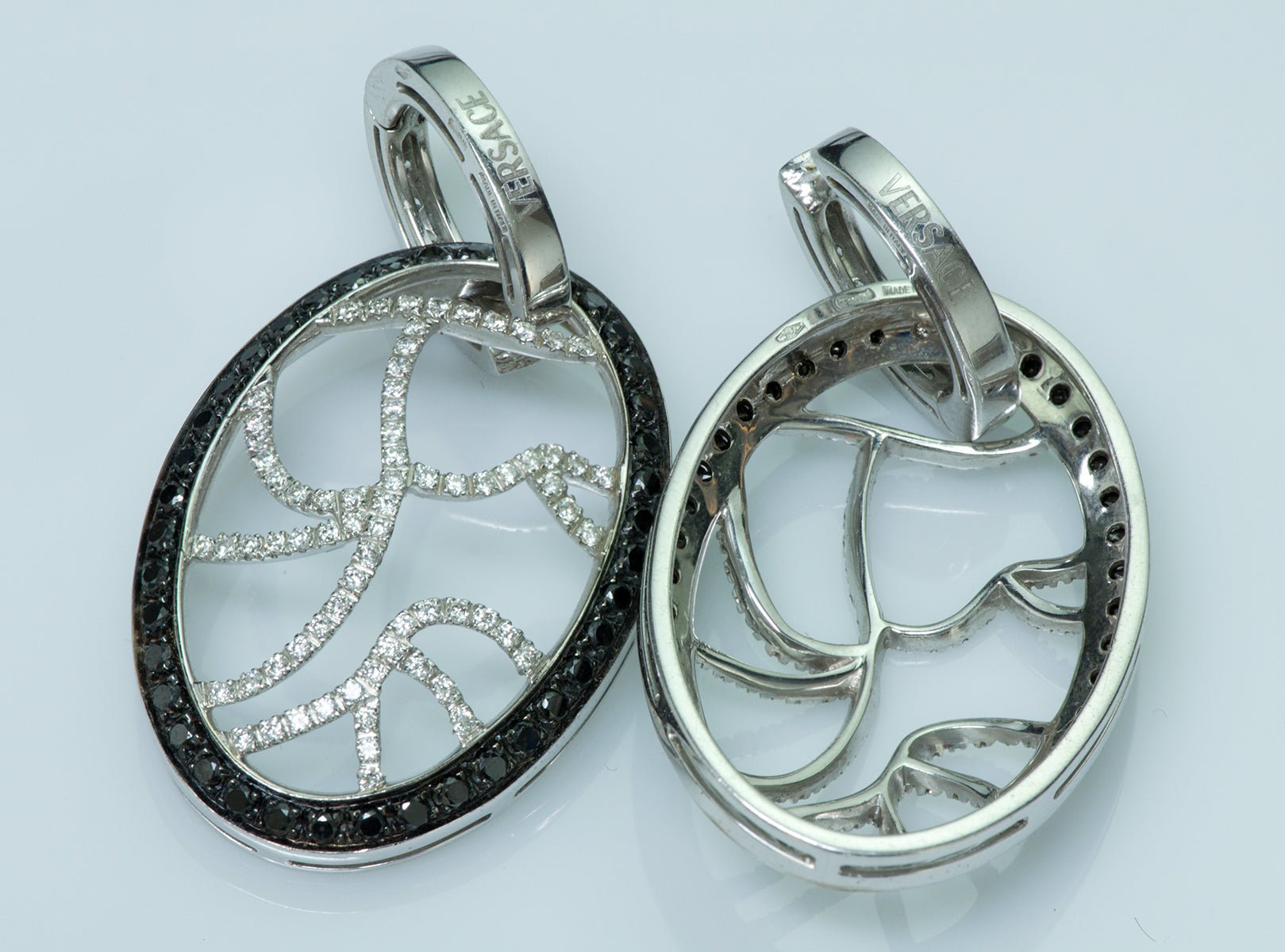 Versace 18K White Gold Black & White Diamond Earrings