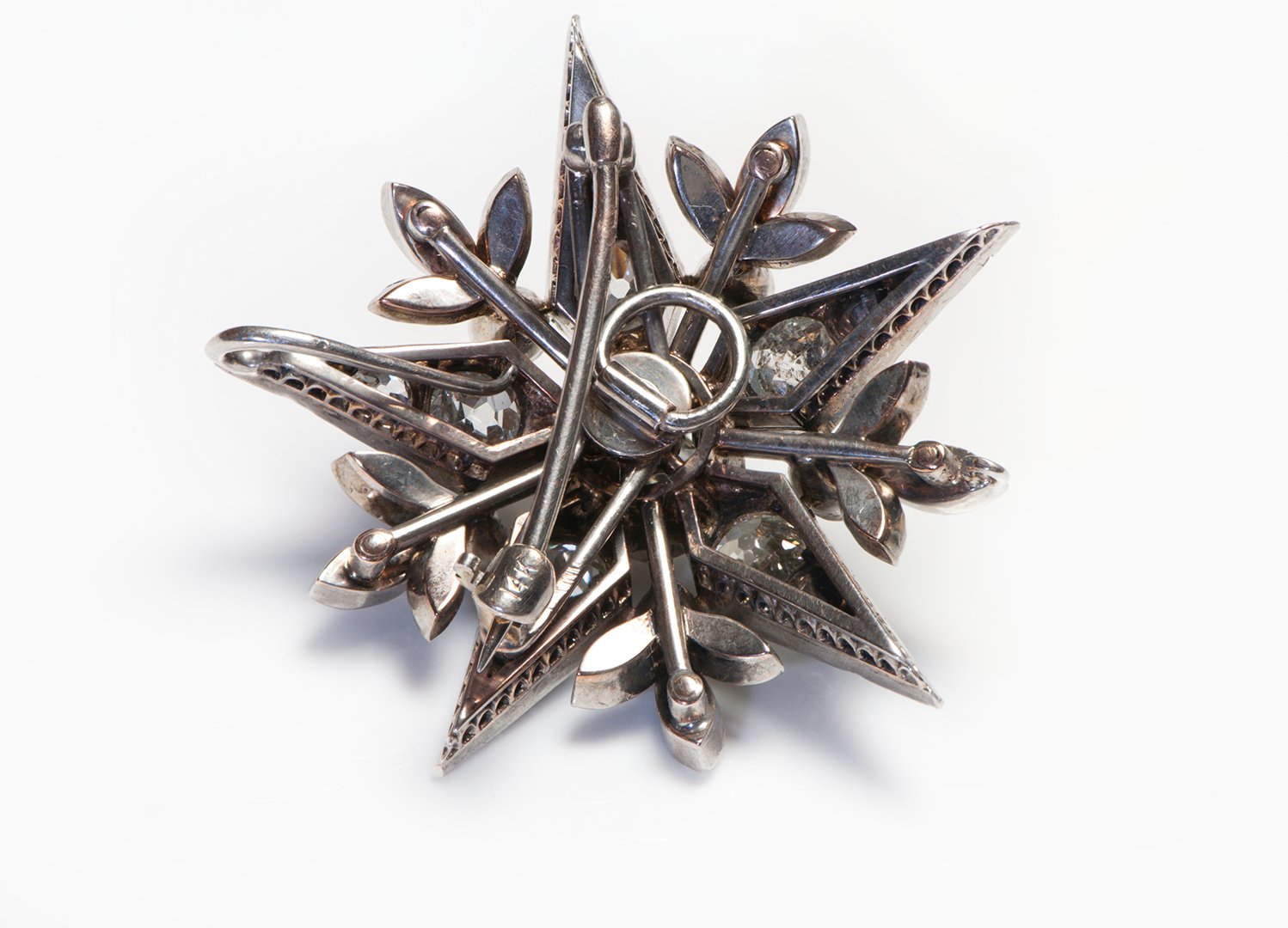 Victorian Diamond Gold Silver Starburst Brooch Pendant
