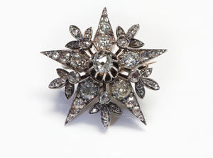 Victorian Diamond Gold Silver Starburst Brooch Pendant