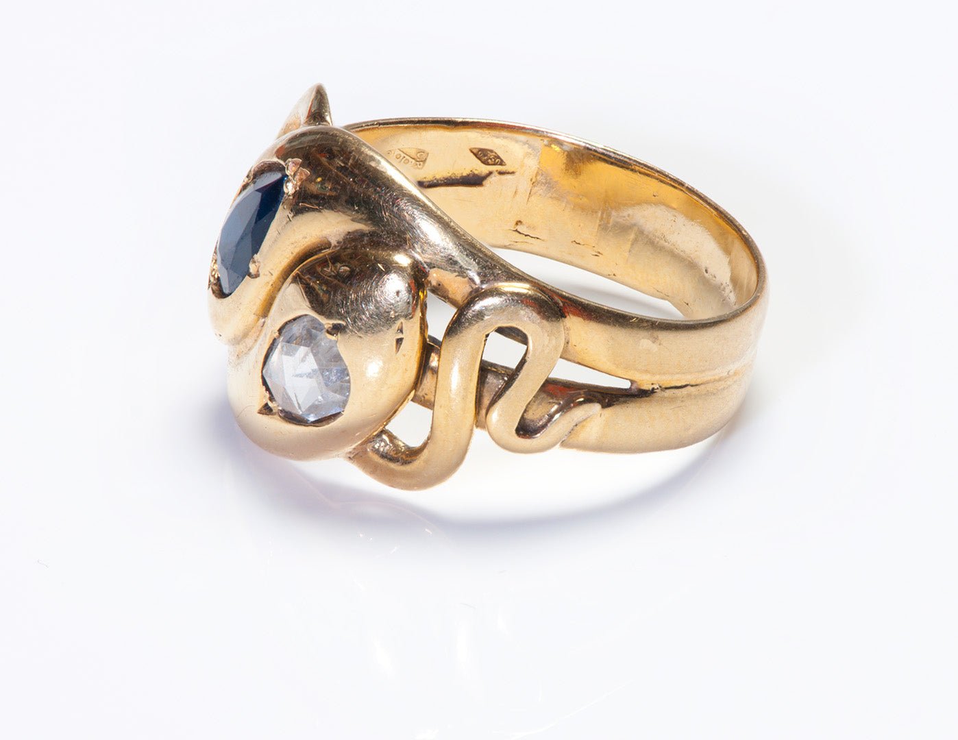 Victorian Diamond Sapphire Gold Snake Ring