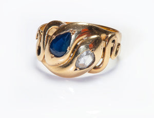 Victorian Diamond Sapphire Gold Snake Ring