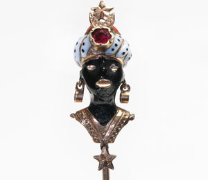 Victorian Gold Blackamoor Garnet Enamel Coral Stick Pin