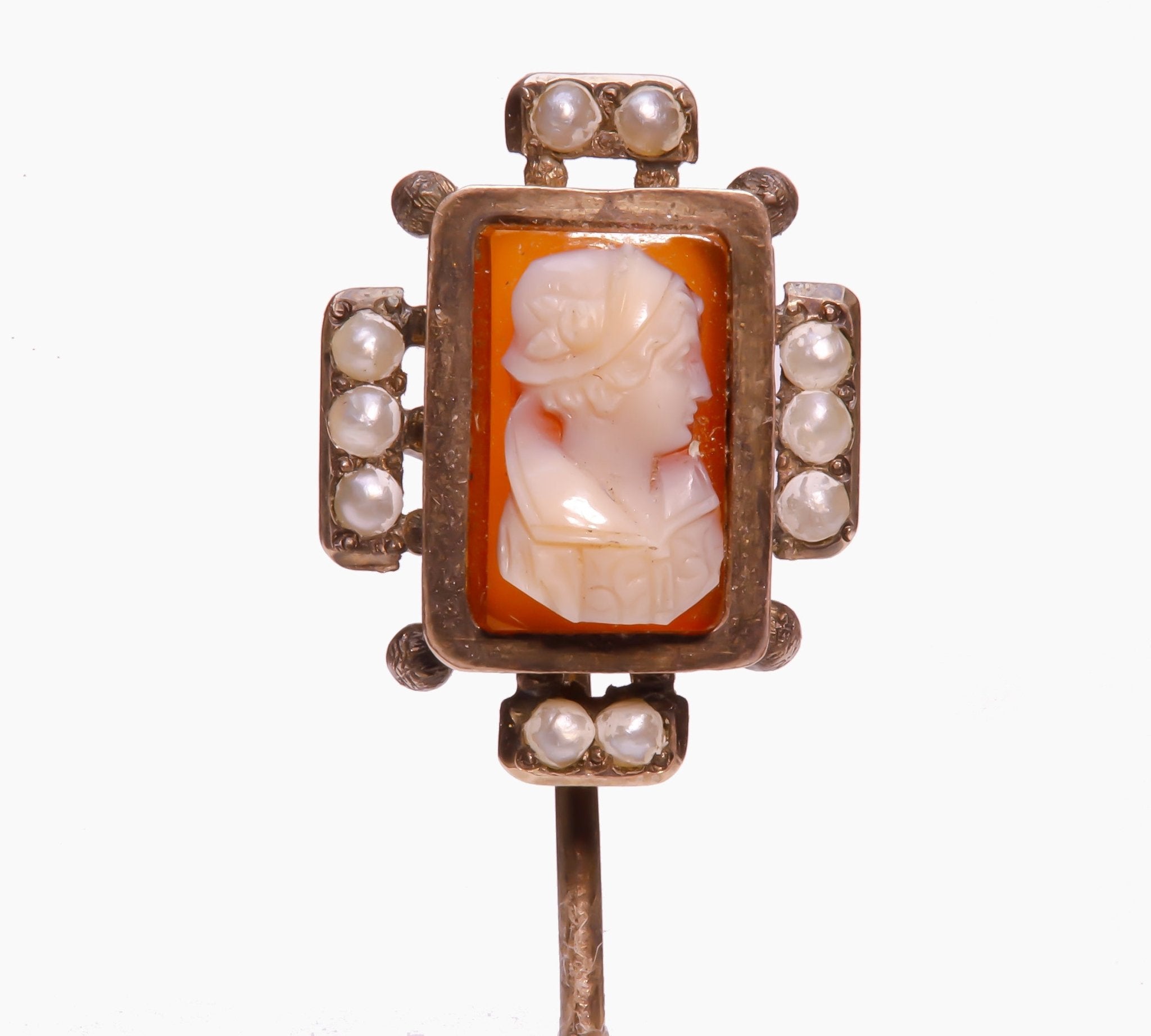 Victorian Gold Cameo Pearl Stick Pin