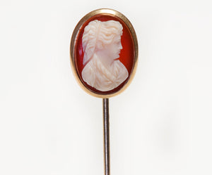 Victorian Gold Carnelian Cameo Lady Stick Pin