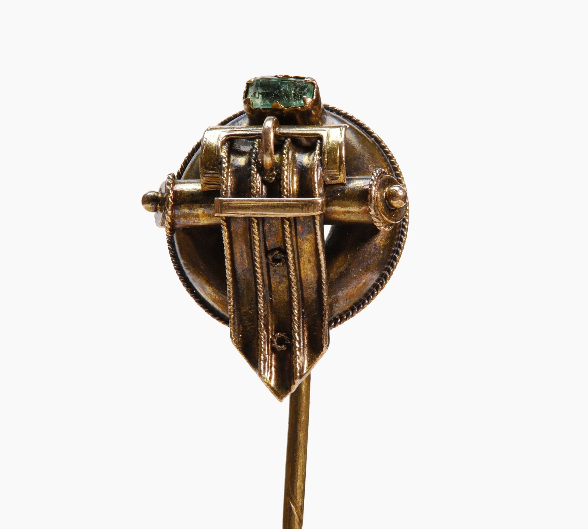 Victorian Gold Emerald Buckle Motif Stick Pin