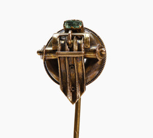 Victorian Gold Emerald Buckle Motif Stick Pin
