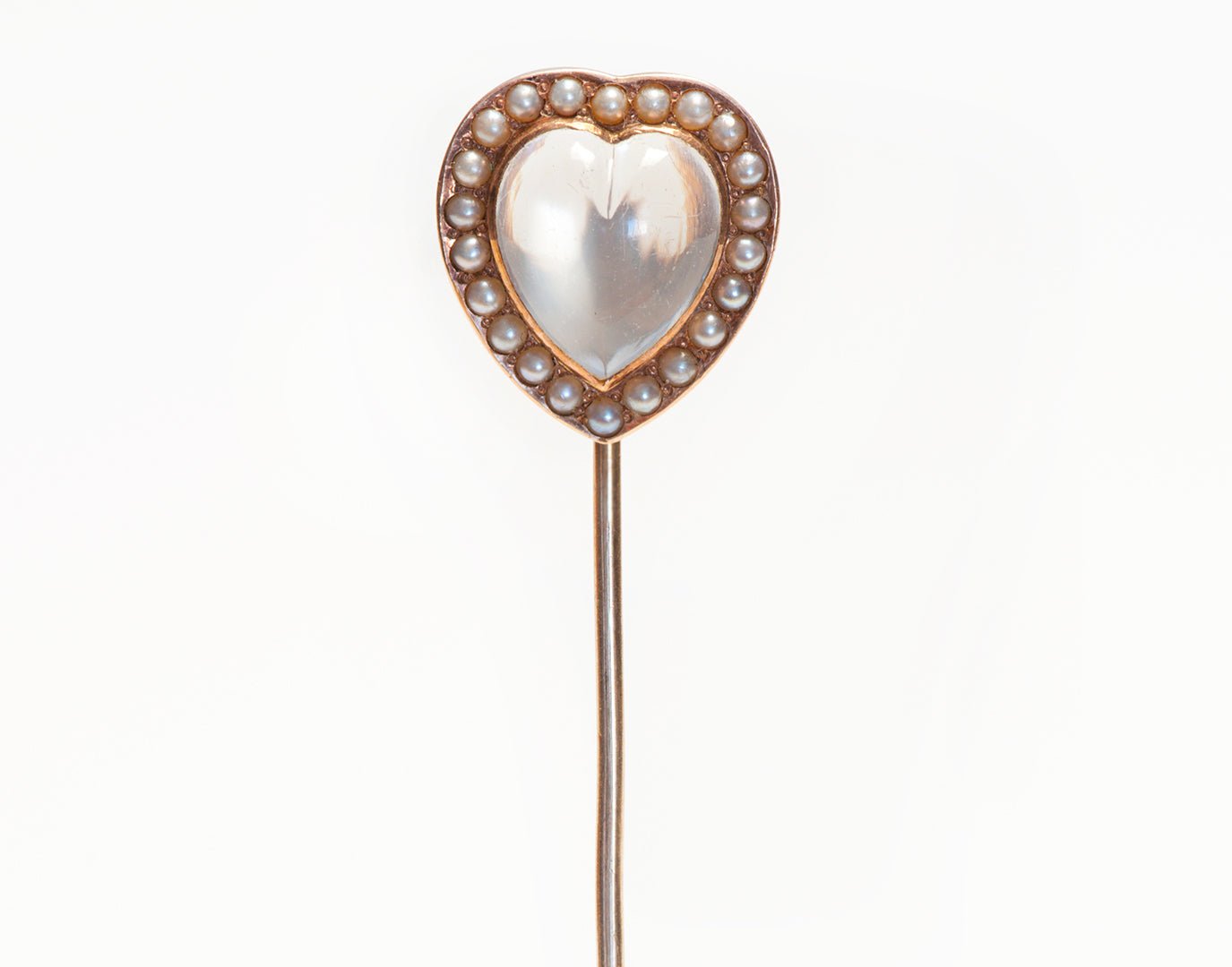 Victorian Gold Heart Shaped Moonstone Seed Pearl Stick Pin