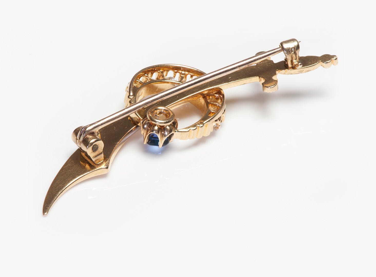 Victorian Gold Old Mine Cut Diamond Sapphire Sword Brooch