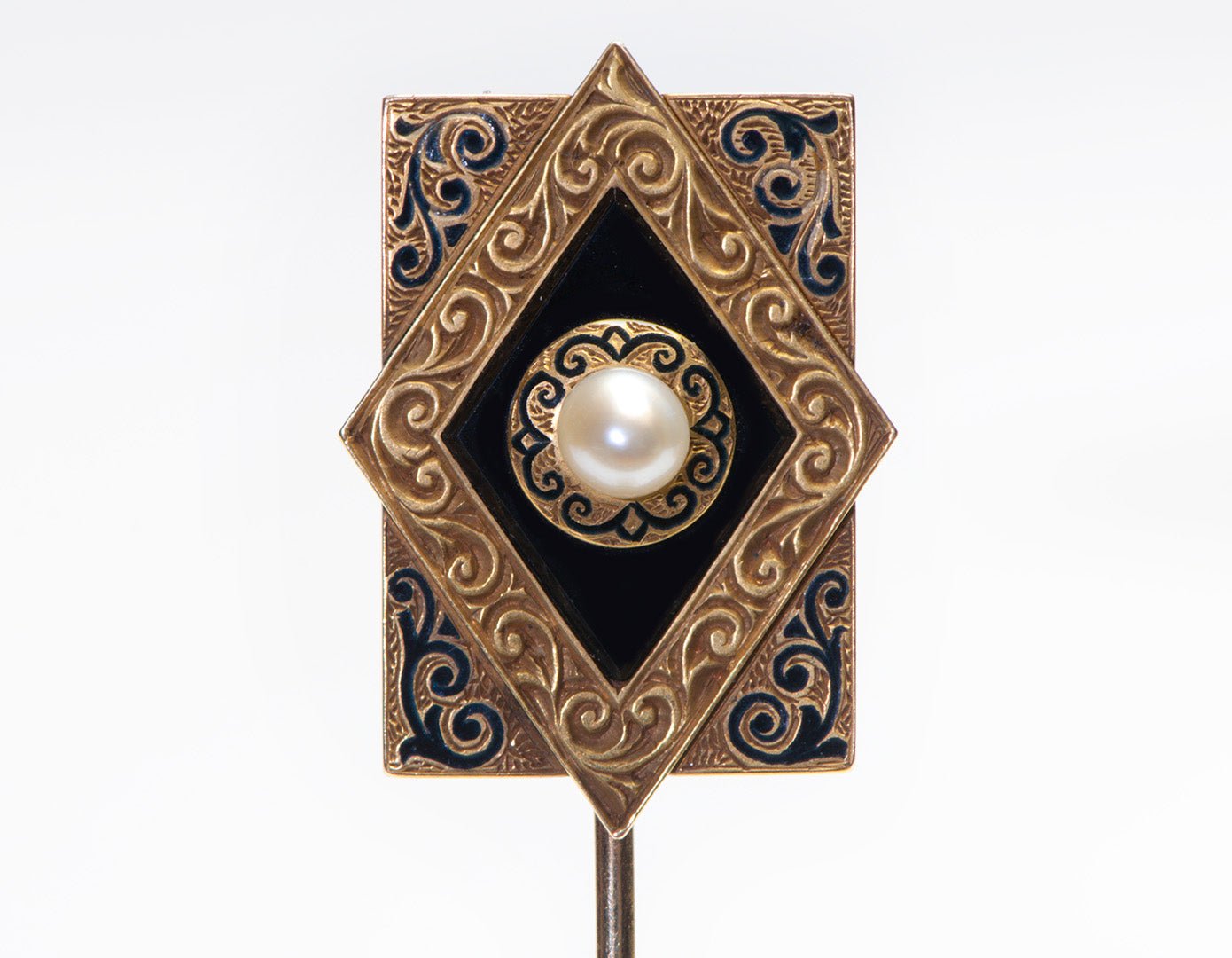 Victorian Gold Pearl Enamel Stick Pin