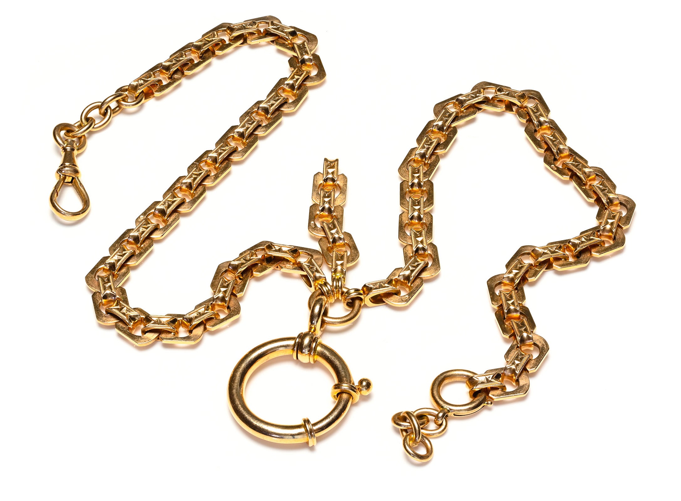 Antique 14K Gold Austrian Pocket Watch Chain with Swivel Clasp