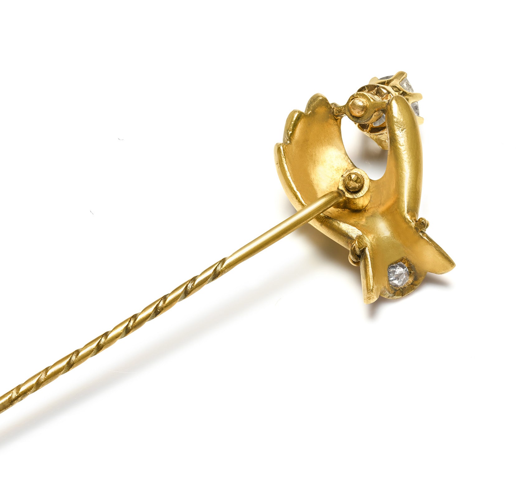 Antique Victorian Gold Hand Stick Pin with Old Mine Cut Diamond
