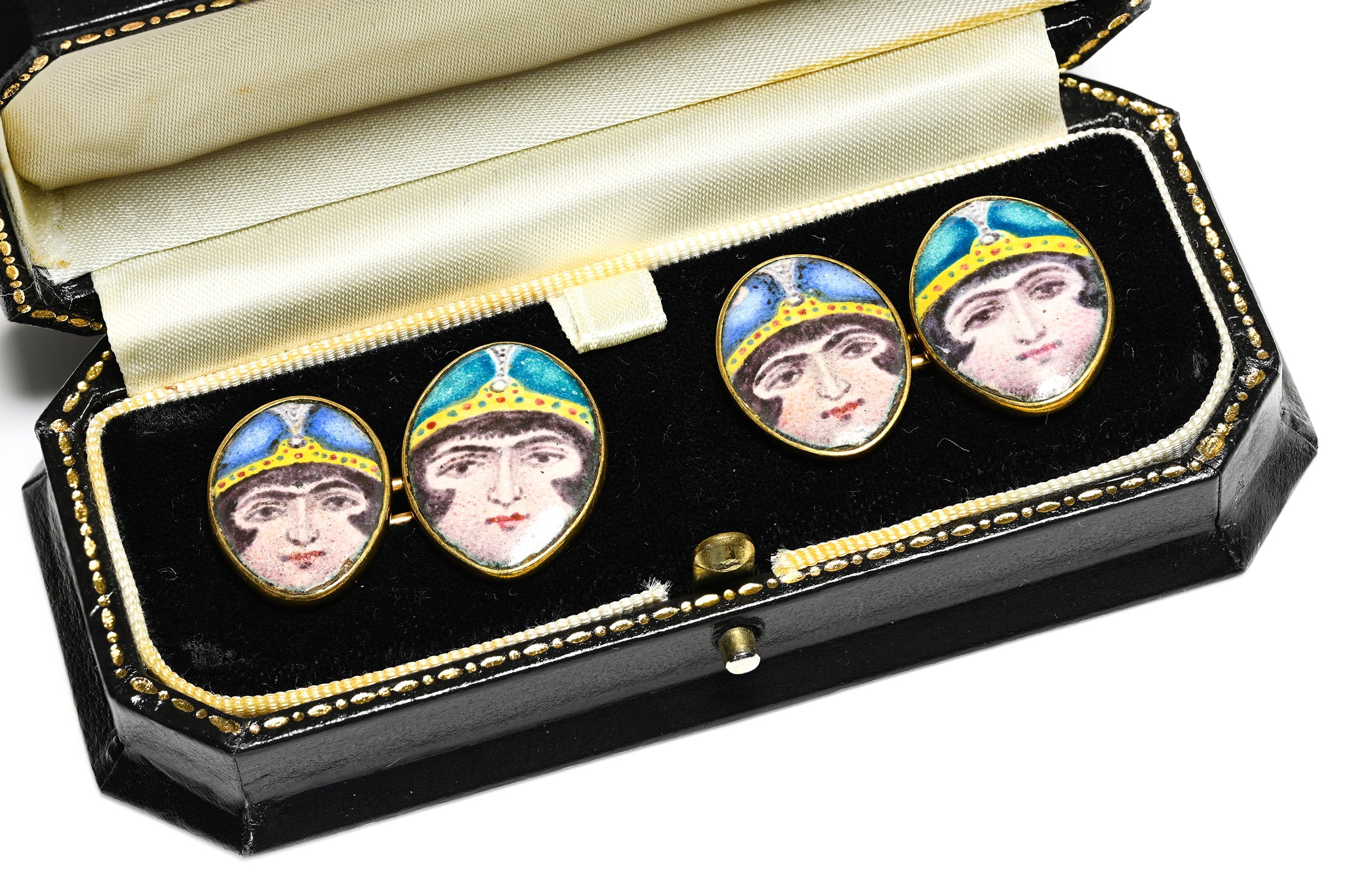 Rare Victorian Gold Enamel Portrait Cufflinks