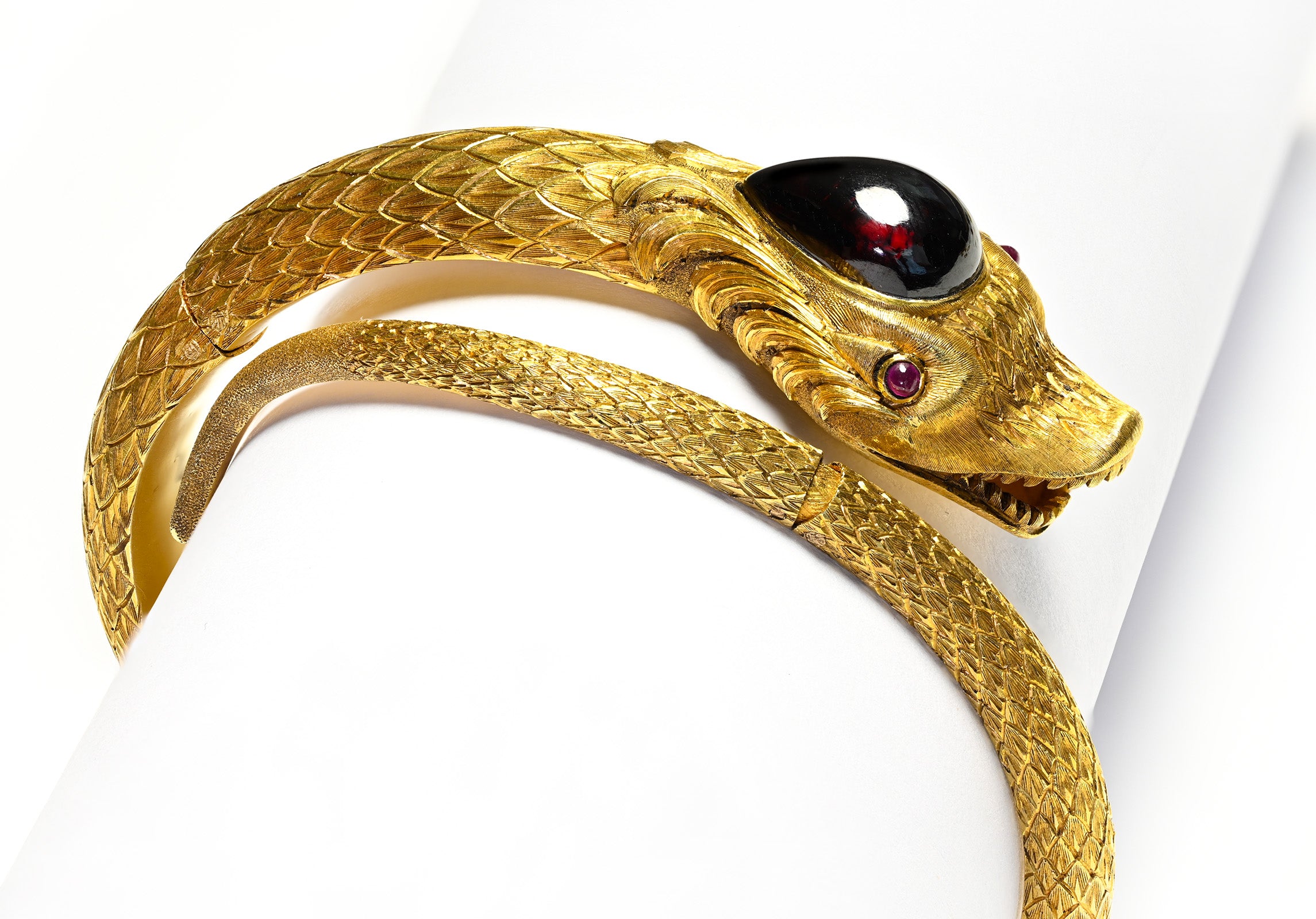 Antique Victorian Gold Snake Bangle Bracelet with Garnet & Ruby