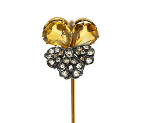 Victorian Citrine and Rose-Cut Diamond Flower Stick Pin